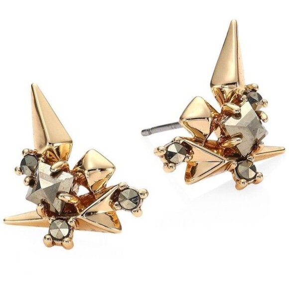 Alex Bittar Jewelry - Alexis Bittar Womens Earrings Cluster Sparkle Brass Pyrite Crystal Spinel Studs